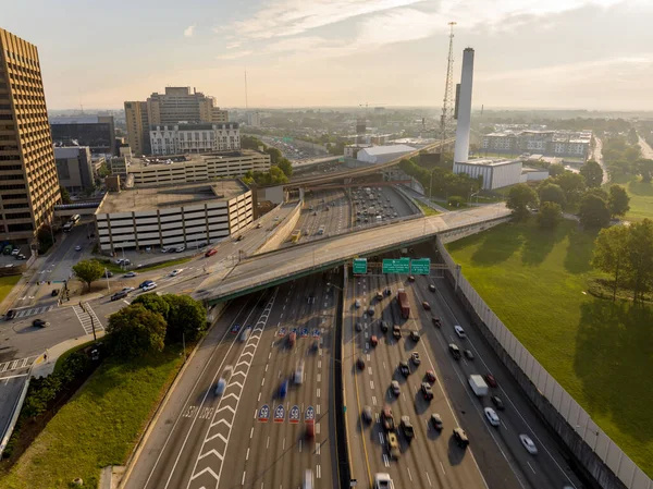 Аэрофотосъемка Большой Экспозицией I85 I75 Автомагистралей Полосами Движения Атланте Штат — стоковое фото