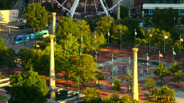 Aerial Drone Video Śródmieście Atlanta Centennial Olympic Park Skyviews Diabelski — Wideo stockowe