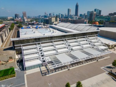 Atlanta, GA, ABD - 8 Eylül 2023: Hava fotoğrafı: Georgia Dünya Kongre Merkezi ve Kongre Merkezi