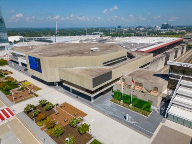 Atlanta, GA, ABD - 8 Eylül 2023: Hava fotoğrafı: GWCC Atlanta Binası GA Dünya Kongre Merkezi