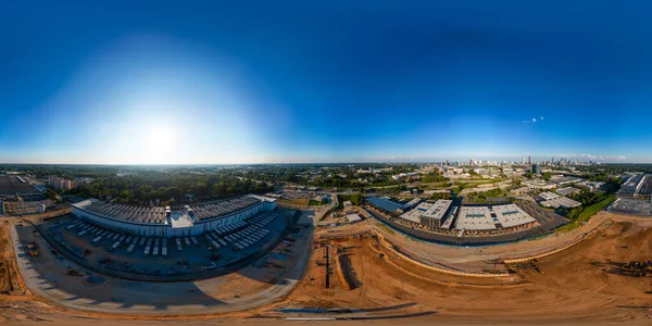 Aerial 360 Equirectangular Drone Zdjęcie Komercyjnego Centrum Handlowego Budowie — Zdjęcie stockowe
