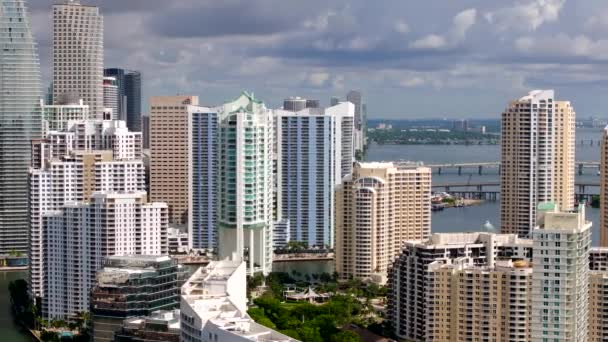 Drone Aéreo Paralaje Telephoto Stock Video Brickell Miami 2023 — Vídeos de Stock