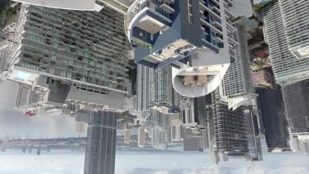 Aerial Invertida Revés Video Miami Brickell Rascacielos Paisaje Urbano — Vídeos de Stock