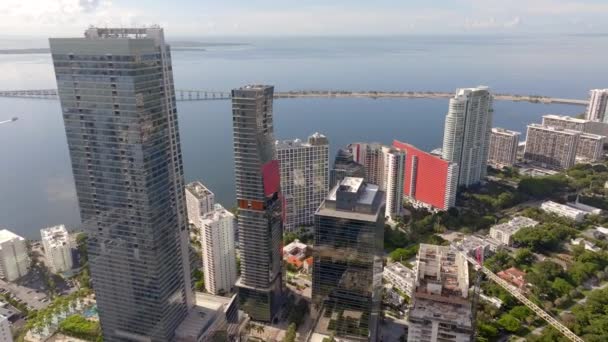 Brickell Miami Bayfront Condominium Buildings Aerial Drone Video Circa 2023 — Stock Video