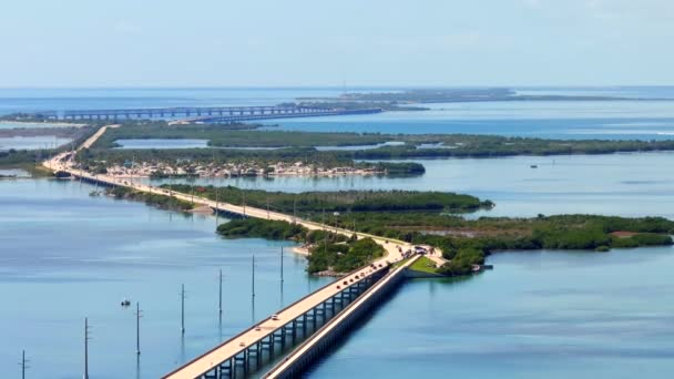 Luchtfoto Drone Parallax Beelden Overseas Highway Florida Keys Oktober 2023 — Stockvideo