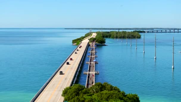 Luchtfoto Drone Video Channel Bridge Islamorada Florida Keys — Stockvideo