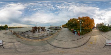 New York, New York, ABD - 27 Ekim 2023: Kızartma Pan NYC iş için kapatıldı. 360 VR eşdörtgen fotoğraf