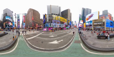 New York, NY, USA - October 27, 2023: Bike lanes by Times Square New York. 360 VR equirectangular photo clipart