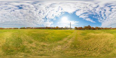 Ellipse Washington DC, yeşil çimen alanı. 360 panorama VR eşdörtgen fotoğraf ABD