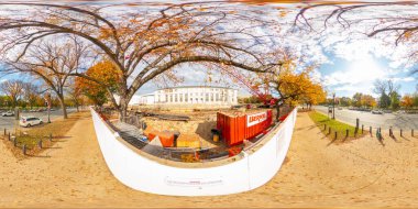 Washington DC, ABD - 28 Ekim 2023: Washington DC ABD Halk Sağlığı Hizmetleri Binası 'nda inşaat. 360 panorama VR eşdörtgen fotoğraf