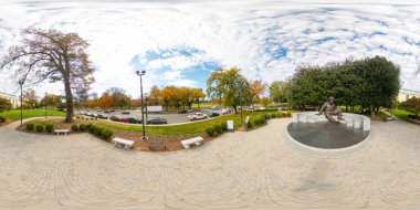 Washington DC, ABD - 28 Ekim 2023: Stock fotoğrafı Albert Einstein Bronz Heykeli. 360 panorama VR eşdörtgen fotoğraf