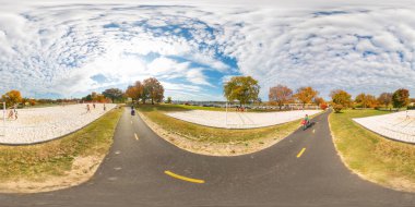 Washington DC, ABD - 28 Ekim 2023 Lincoln Memorial Beach Voleybol Sahası. 360 panorama VR eşdörtgen fotoğraf