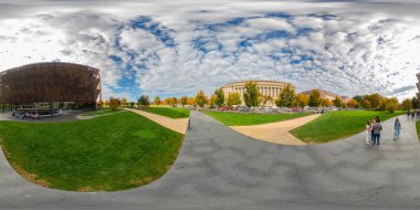 Washington DC, ABD - 28 Ekim 2023: Afro-Amerikan Tarihi ve Kültürü Ulusal Müzesi. 360 panorama VR eşdörtgen fotoğraf