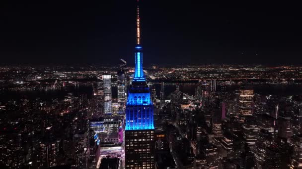Imágenes Aéreas Nocturnas Nueva York Modo Poca Luz Empire State — Vídeos de Stock