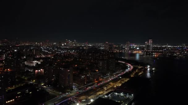 Nacht Drohnen Video Lower East Side New York Ampeln Fdr — Stockvideo