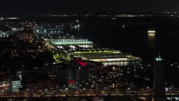 Nacht Luchtfoto Video Brooklyn Bridge Park Pier 2023 — Stockvideo