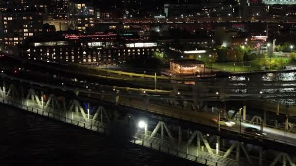Manhattan Bridge New York Drone Nacht Beelden — Stockvideo