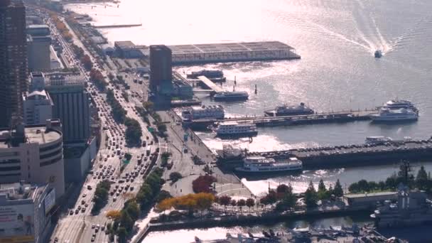 Luchtfoto Video Uss Intrepid New York Pier 2023 — Stockvideo