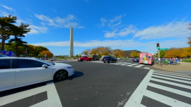 Panning Kanan Washington Dengan Pemandangan Washington Monument — Stok Video
