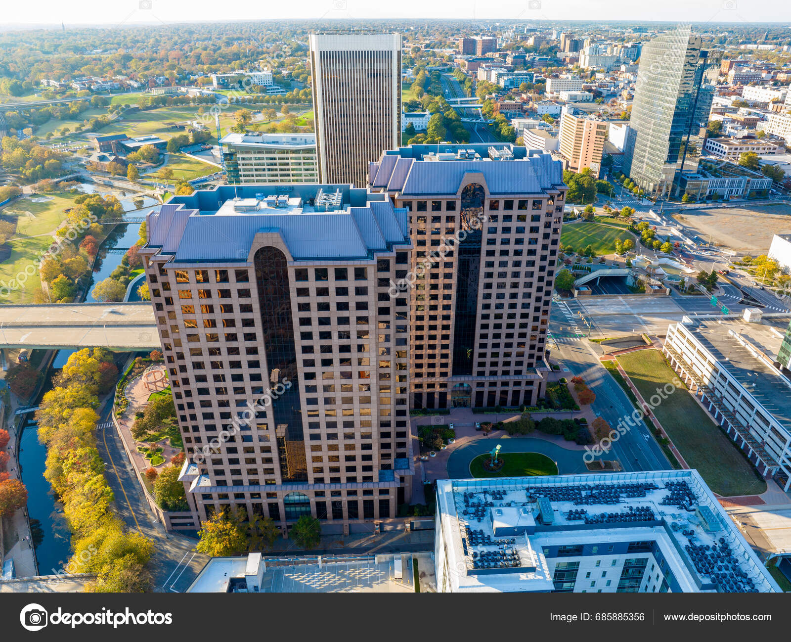 Richmond Usa October 2023 Aerial Photo Riverfront Plaza Towers Richmond