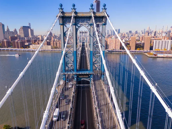 Aerial New York Brooklyn Bridge Manhattan Beautiful Blue Sky New — Stock Photo, Image