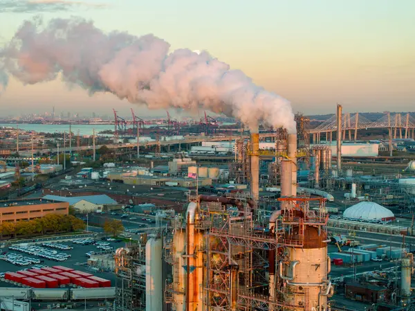 Humo Gases Combustión Vistos Una Refinería Petróleo Industrial —  Fotos de Stock