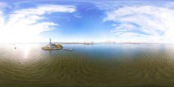 stock image Aerial 360 equirectangular panorama Statue of Liberty New York VR