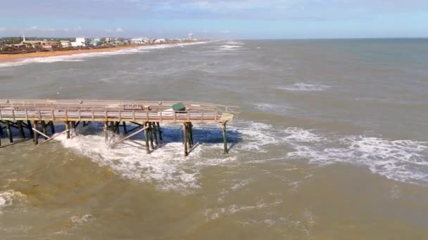 Letecké Video Flagler Beach Pier Florida Zničen Bouřkovým Přívalem — Stock video