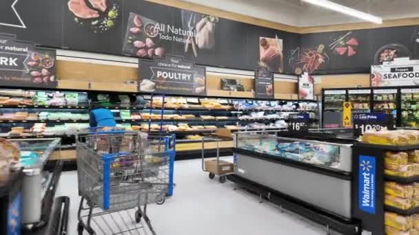 Sunrise Usa Januari 2024 Vlees Gevogelte Zeevruchten Koop Bij Walmart — Stockvideo