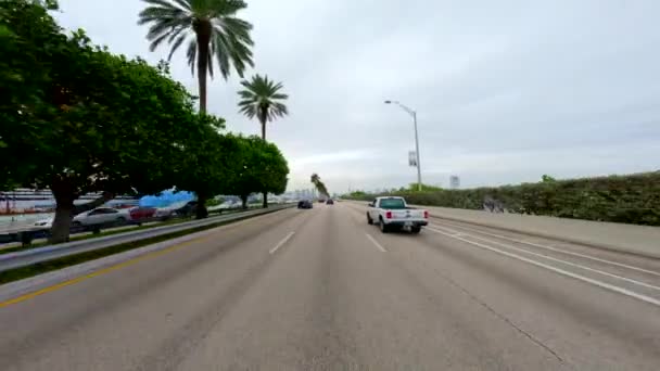 Napęd Przodu Macarthur Causeway Miami Beach Floryda — Wideo stockowe