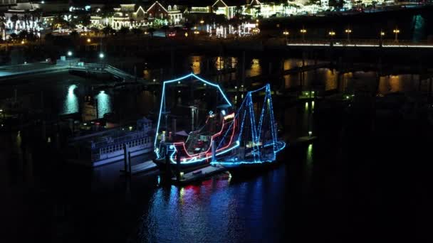 Barcos Piratas Augustine Florida Noche Vídeo Aéreo — Vídeos de Stock
