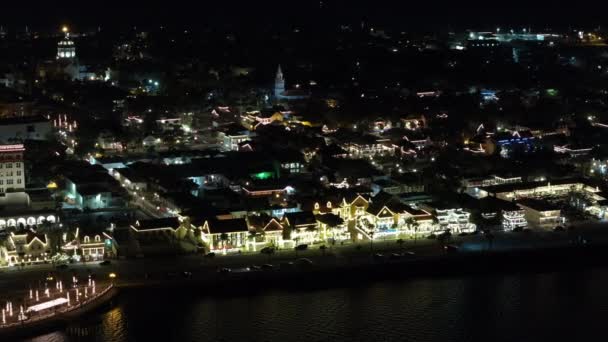 Vista Nocturna Las Luces Navideñas Auguatine Florida — Vídeo de stock