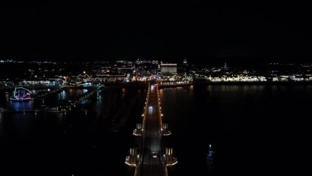 Ночной Воздушный Подъем Сент Огастин Флорида Над Мостом Львов — стоковое видео