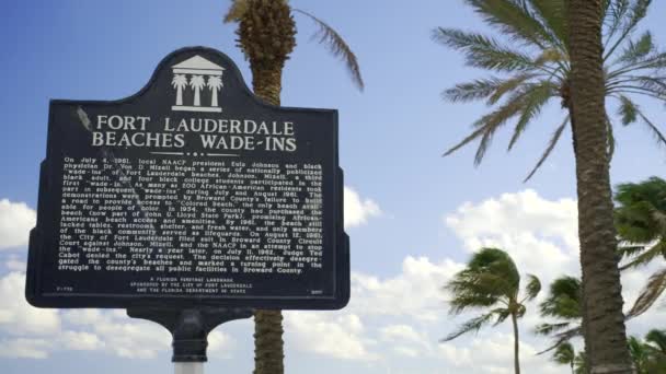 Hdr Video Histórico Signo Fort Lauderdale Beach Florida Wadeins Naacp — Vídeos de Stock