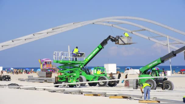 Miami Usa Februar 2024 Eventzelt Bauteam Miami Beach Hdr Video — Stockvideo