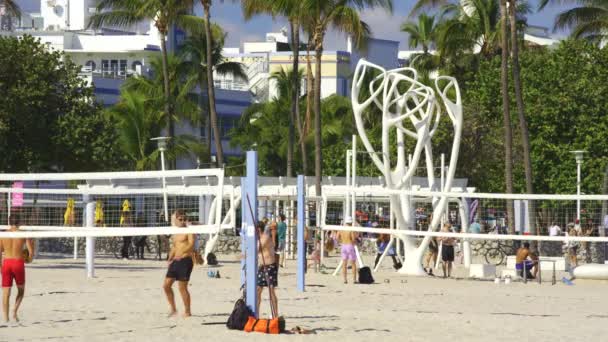 Miami Usa Februari 2024 Hdr Video Spierstrand Volleybalnetten Miami Beach — Stockvideo