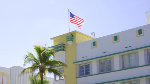 Drapeau Américain Sur Ocean Drive Miami Beach Hdr Vidéo — Video