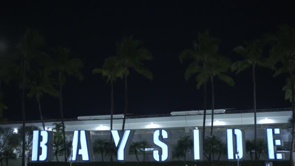 Miami Usa February 2024 Night Neons Bayside Marketplace Sign Downtown — Stock Video