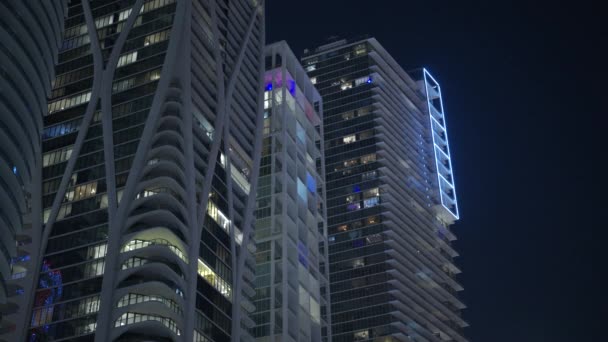 Hdr Noite Vídeo Grupo Edifícios Centro Miami Futura Cidade 2024 — Vídeo de Stock