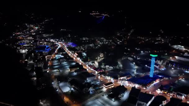 Aerial Panorama Gatlinburg Tennessee Night 2024 — Stock Video
