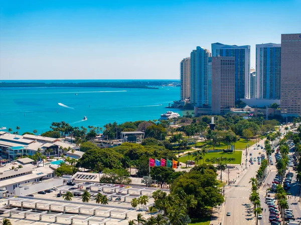 Майами Флорида Сша Февраля 2024 Года Аэрофото Bayfront Park Miami Стоковая Картинка