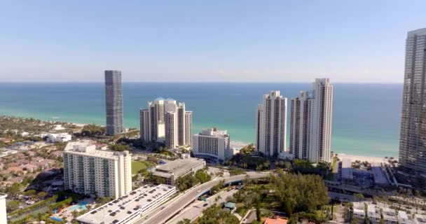 Beachfront Buildings Sunny Isles Beach Aerial 2024 — Stock Video