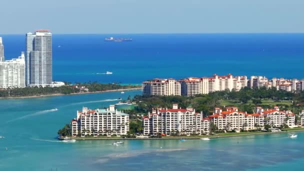 Letecké Video Západní Pohled Fisher Island Miami Beach 2024 — Stock video