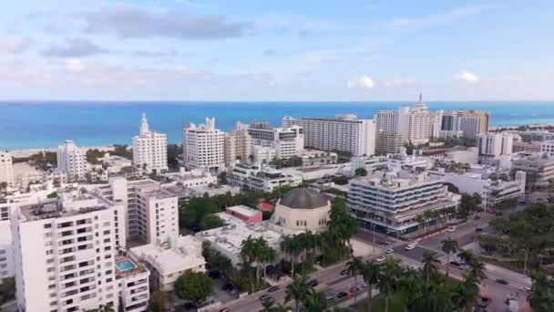 Wideo Lotnicze Plaży Miami Beach Hotele 2024 Art Deco — Wideo stockowe