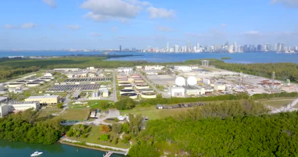 Vattenreningsanläggning Antenn Drönare Video Miami — Stockvideo