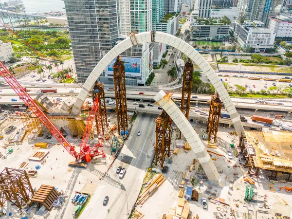 Miami Usa March 2024 Aerial Miami Signature Bridge Construction Site — Stock Photo, Image
