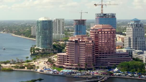 West Palm Beach Usa March 2024 Aerial Telephoto Video Downtown — Stock Video