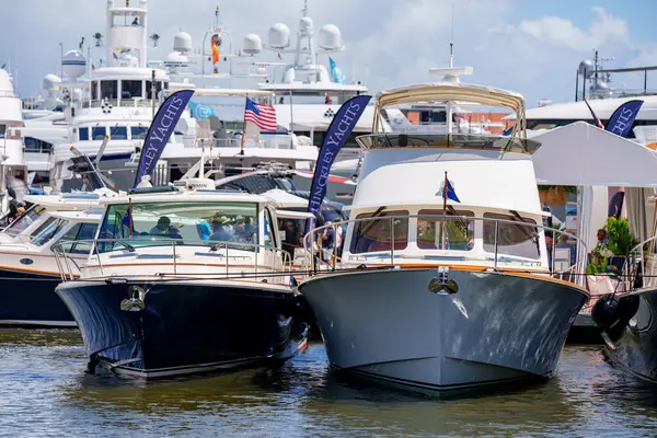 West Palm Beach Usa March 2024 Closeup Photo Luxury Yachts Stock Picture
