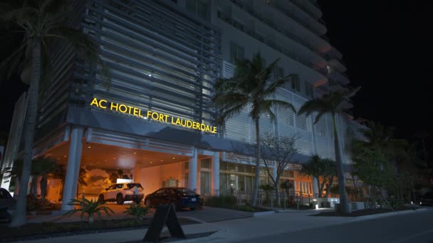 Fort Lauderdale Usa March 2024 Hotel Fort Lauderdale Νύχτα Απόθεμα — Αρχείο Βίντεο