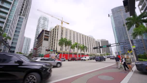 Miami Usa April 2024 Brickell Avenue 5Th Street City Scene — Stock Video